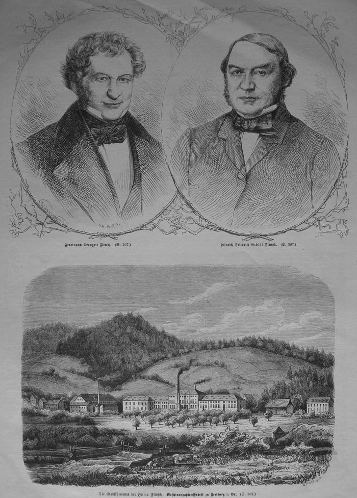 Papierfabrik , Buchdruck , Flinsch ,Freib  Stich v.1874